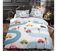 VOXYTMLWG 3 Piezas Microfibra de poliéster Coon Cars Road Funda Edredon Cremallera Oculta Fundas Almohada Transpirable Children's Room Decor Funda de Edredón for niños y niñas Double（200x200cm）