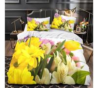 VOXYTMLWG 3 Piezas Microfibra de poliéster SpringFlowerBouquet Juego Fundas Edredón Estampado 3D Fundas Almohada Transpirable VibrantGarden Funda de Edredón for Familia Single（135x200cm）