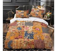 VOXYTMLWG 3 Piezas Microfibra de poliéster Vintage Quilt Squares Funda Edredon Cremallera Oculta Fundas Almohada Lavables Floral Patchwork Funda de Edredón for Adolescentes Super King（260x220cm）