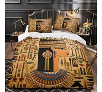 VOXYTMLWG 3 Piezas Microfibra Impresión 3D Ancient Egyptian Funda de Edredón Cremallera Oculta Fundas Almohada Suave Egyptian Hieroglyphic Juego Fundas Edredón for jóvenes King（220x240cm）