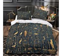 VOXYTMLWG 3 Piezas Microfibra Impresión 3D Ancient Hieroglyphs Juego de Fundas para Edredón Funda Almohada a Juego Lavables Egyptian Funda Edredon for Adolescentes King（220x240cm）