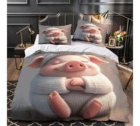 VOXYTMLWG 3 Piezas Microfibra Impresión 3D Cute Piggy Juego Fundas Edredón Diseño 3D Funda Almohada Suave Soft Knit Funda de Edredón for Adultos Single（135x200cm）