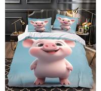VOXYTMLWG 3 Piezas Microfibra Impresión 3D Cute Piggy Juego Fundas Edredón Diseño 3D Fundas Almohada Lavables Coon Animation Funda de Edredón for Familia King（220x240cm）