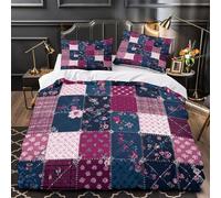 VOXYTMLWG 3 Piezas Microfibra Impresión 3D FloralPatchwork Juego Fundas Edredón Diseño 3D Fundas Almohada Transpirable VintageQuilt Funda Edredon for niña Single（140x200cm）