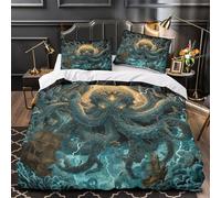 VOXYTMLWG 3 Piezas Microfibra Impresión 3D Giant Sea Monster Juego Fundas Edredón Diseño 3D Fundas Almohada Transpirable Mythical Océano Funda de Edredón for Familia Double（200x200cm）