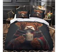 VOXYTMLWG 3 Piezas Microfibra Impresión 3D Highland Cow Funda de Edredón Cremallera Oculta Fundas Almohada Antibacteriana Cozy Invierno Juego Fundas Edredón for jóvenes Single（135x200cm）