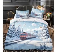 VOXYTMLWG 3 Piezas Microfibra Impresión 3D Invierno Train Journey Juego de Fundas para Edredón Funda Almohada a Juego Lavables Festive Balloon Funda Edredon for Adolescentes Double（200x200cm）