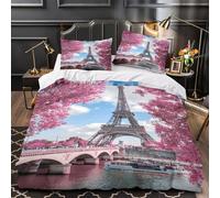 VOXYTMLWG 3 Piezas Microfibra Impresión 3D Paris Landmark Funda de Edredón Cremallera Oculta Fundas Almohada Suave Spring ry Juego Fundas Edredón for jóvenes Super King（260x220cm）