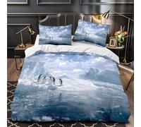 VOXYTMLWG 3 Piezas Microfibra Impresión 3D Penguins on Ice Juego Fundas Edredón Diseño 3D Fundas Almohada Lavables Antarctic Wildlife Funda de Edredón for niños y niñas Double（200x200cm）