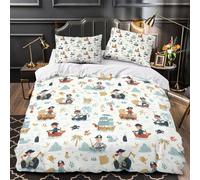 VOXYTMLWG 3 Piezas Microfibra Impresión 3D Pirate Kids Juego Fundas Edredón Diseño 3D Cremallera Oculta Fundas Almohada Antialérgica Coon Adventure Funda de Edredón for jóvenes Double（200x200cm）