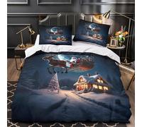 VOXYTMLWG 3 Piezas Microfibra Impresión 3D Santa Claus Flight Juego Fundas Edredón Diseño 3D Fundas Almohada Transpirable Christmas Night Funda de Edredón for Familia Single（135x200cm）