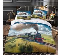 VOXYTMLWG 3 Piezas Microfibra Impresión 3D Vintage Train Juego Fundas Edredón Diseño 3D Funda Almohada Antibacteriana Classic Steam Locomotive Funda Edredon for Adolescentes Super King（260x220cm）