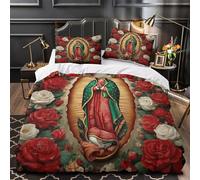 VOXYTMLWG 3 Piezas Microfibra Impresión 3D Virgin Mary Juego de Fundas para Edredón Funda Almohada a Juego Lavables Religious Icon Funda Edredon for Adolescentes Single（140x200cm）