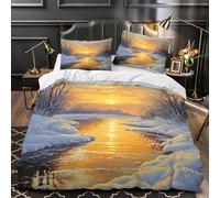 VOXYTMLWG 3 Piezas Microfibra Invierno Sunset Fuego Fundas Edredón Impresión 3D Fundas Almohada Transpirable Río Painting Funda Edredon for Ancianos King（220x240cm）