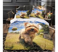 VOXYTMLWG 3 Piezas Microfibra Playful Perro Running Fuego Fundas Edredón Diseño 3D Funda Almohada Antibacteriana Outdoor Pet Adventure Funda Edredon for Adultos Super King（260x220cm）