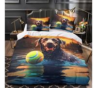 VOXYTMLWG 3 Piezas Microfibra Playful Perro Swimming Fuego Fundas Edredón Impresión 3D Fundas Almohada Lavables Nature Funda Edredon for Ancianos King（220x240cm）