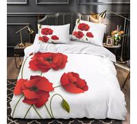 VOXYTMLWG 3 Piezas Microfibra Red Poppy Flowers Funda de Edredón Cremallera Fundas Almohada Transpirable Paper Cut Juego Fundas Edredón Cremallera Oculta for jóvenes King（220x240cm）