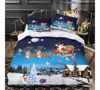 VOXYTMLWG 3 Piezas Microfibra Santa Claus Flight Fuego Fundas Edredón Impresión 3D Funda Almohada Suave Christmas Night Funda Edredon for niños King（220x240cm）