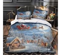 VOXYTMLWG 3 Piezas Microfibra Santa Claus Flight Funda Edredon Impresión 3D Cremallera Oculta Fundas Almohada Antialérgica Christmas Village Juego Fundas Edredón for niños y niñas Single（135x200cm）