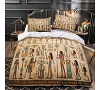VOXYTMLWG 3 Piezas Microfibra Suave AncientEgyptian Funda de Edredón Estampado 3D Funda Almohada Suave Hieroglyphic Funda Edredon for Adolescentes King（220x240cm）