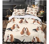 VOXYTMLWG 3 Piezas Microfibra Suave Basset Hound Dogs Funda de Edredón Estampado 3D Fundas Almohada Lavables Coon Playful Funda de Edredón for jóvenes Super King（260x220cm）
