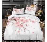 VOXYTMLWG 3 Piezas Microfibra Suave Cherry Blossoms Funda de Edredón Estampado 3D Fundas Almohada Lavables Spring Floral Funda de Edredón for Adultos King（220x240cm）