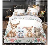 VOXYTMLWG 3 Piezas Microfibra Suave Cute Bosque Animals Juego Fundas Edredón Estampado 3D Funda Almohada Antibacteriana Coon Baby Wildlife Funda de Edredón for Adolescentes Single（140x200cm）