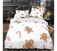 VOXYTMLWG 3 Piezas Microfibra Suave GingerbreadMan Funda de Edredón Estampado 3D Funda Almohada Suave ChristmasFestive Funda Edredon for Adolescentes Double（200x200cm）