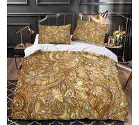 VOXYTMLWG 3 Piezas Microfibra Suave Golden Embroidery Juego Fundas Edredón Estampado 3D Funda Almohada Suave Luxury Ornamental Funda de Edredón for niños y niñas Super King（260x220cm）