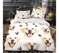 VOXYTMLWG 3 Piezas Microfibra Suave Labrador Perro Faces Funda de Edredón Impresión 3D Funda Almohada Antialérgica Coon Cheerful Pet Funda de Edredón for niños y niñas King（220x240cm）