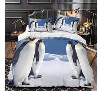 VOXYTMLWG 3 Piezas Microfibra Suave Penguins in Snow Funda de Edredón Impresión 3D Fundas Almohada Suave Antarctic Wildlife Funda de Edredón for Familia King（220x240cm）