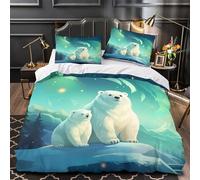 VOXYTMLWG 3 Piezas Microfibra Suave Polar Bears Family Funda de Edredón Estampado 3D Fundas Almohada Lavables Arctic Night Funda Edredon for Ancianos Super King（260x220cm）