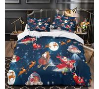 VOXYTMLWG 3 Piezas Microfibra Suave Santa Claus Flight Funda de Edredón Estampado 3D Fundas Almohada Lavables Christmas Festive Funda Edredon for Ancianos Single（140x200cm）