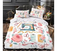 VOXYTMLWG 3 Piezas Microfibra Suave Sewing Machine Juego Fundas Edredón Estampado 3D Fundas Almohada Suave Vintage Embroidery Funda de Edredón Cremallera Oculta for Adultos Double（200x200cm）