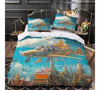 VOXYTMLWG avión Volador de fantasía 3D Impresión Funda de edredón 3pz Microfibra Cremallera Oculta Vibrante Surrealista Edredón Funda 2 Fundas Lavable a máquina Adultos Parejas Super King（260x220cm）