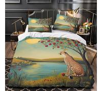 VOXYTMLWG Guepardo bajo un árbol 3D Impresión Edredón Funda 3pz Microfibra Cremallera Oculta Naturaleza Surrealista Funda de edredón 2 Fundas Lavable a máquina Chicos Niños King（220x240cm）