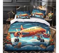 VOXYTMLWG Juego 3 Piezas Microfibra Christmas Plane Flight Funda de Edredón Impresión 3D Funda Almohada Antibacteriana Festive Coon Funda Edredon Cremallera Oculta for jóvenes Super King（260x220cm）