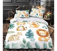 VOXYTMLWG Juego 3 Piezas Microfibra Cute Jungle Animals Funda Edredon Cremallera Oculta Funda Almohada Lavables Watercolor Baby Decor Juego Fundas Edredón for Adultos King（220x240cm）