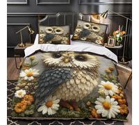 VOXYTMLWG Juego 3 Piezas Microfibra Cute Owl Embroidery Funda de Edredón Diseño 3D Cremallera Funda Almohada Antialérgica Handmade Animal Juego Fundas Edredón for Ancianos Single（140x200cm）