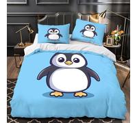 VOXYTMLWG Juego 3 Piezas Microfibra Cute Penguin Coon Funda de Edredón Impresión 3D con Cremallera Funda Almohada Suave Kids Funda Edredon for niños y niñas Single（135x200cm）