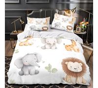 VOXYTMLWG Juego 3 Piezas Microfibra de poliéster Baby Safari Animals Funda Edredon Estampado 3D Funda Almohada Suave Watercolor Cute Jungle Theme Funda Edredon for jóvenes Double（200x200cm）