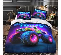VOXYTMLWG Juego 3 Piezas Microfibra de poliéster MonsterTruck Funda Edredon Estampado 3D Cremallera Oculta Fundas Almohada Antialérgica NeonRacing Funda de Edredón for Familia Single（135x200cm）
