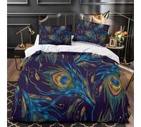 VOXYTMLWG Juego 3 Piezas Microfibra de poliéster Peacock Feathers Funda de Edredón Impresión 3D Funda Almohada Suave Vintage Embroidery Juego Fundas Edredón for niños Single（140x200cm）