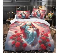 VOXYTMLWG Juego 3 Piezas Microfibra de poliéster Virgin Mary Funda Edredon Cremallera Oculta Fundas Almohada Transpirable Religious Icon Funda Edredon for jóvenes Single（135x200cm）