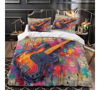 VOXYTMLWG Juego 3 Piezas Microfibra Electric Bass Guitar Fuego Fundas Edredón Estampado 3D Fundas Almohada Lavables Abstracto Funda Edredon for Adolescentes Super King（260x220cm）