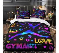 VOXYTMLWG Juego 3 Piezas Microfibra Gymnastics Funda de Edredón Cremallera Fundas Almohada Transpirable Colorful Star Juego Fundas Edredón for niños y niñas Single（140x200cm）