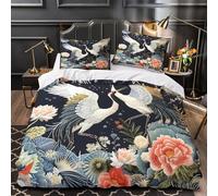 VOXYTMLWG Juego 3 Piezas Microfibra Impresión 3D Elegant Cranes Juego Fundas Edredón Diseño 3D Fundas Almohada Transpirable Asian Floral Embroidery Funda de Edredón for Familia Super King（260x220cm）