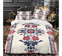 VOXYTMLWG Juego 3 Piezas Microfibra Impresión 3D Floral Embroidery Juego Fundas Edredón Diseño 3D Fundas Almohada Antialérgica Traditional Folk Funda de Edredón for Adolescentes Super King（260x220cm）