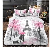 VOXYTMLWG Juego 3 Piezas Microfibra Paris Romance Fuego Fundas Edredón Diseño 3D Fundas Almohada Suave Watercolor Romantic Street Funda Edredon for Ancianos Double（200x200cm）