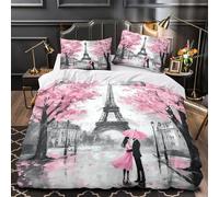 VOXYTMLWG Juego 3 Piezas Microfibra Paris Romance Fuego Fundas Edredón Estampado 3D Fundas Almohada Antibacteriana Romantic Cityscape Funda Edredon for Ancianos Double（200x200cm）